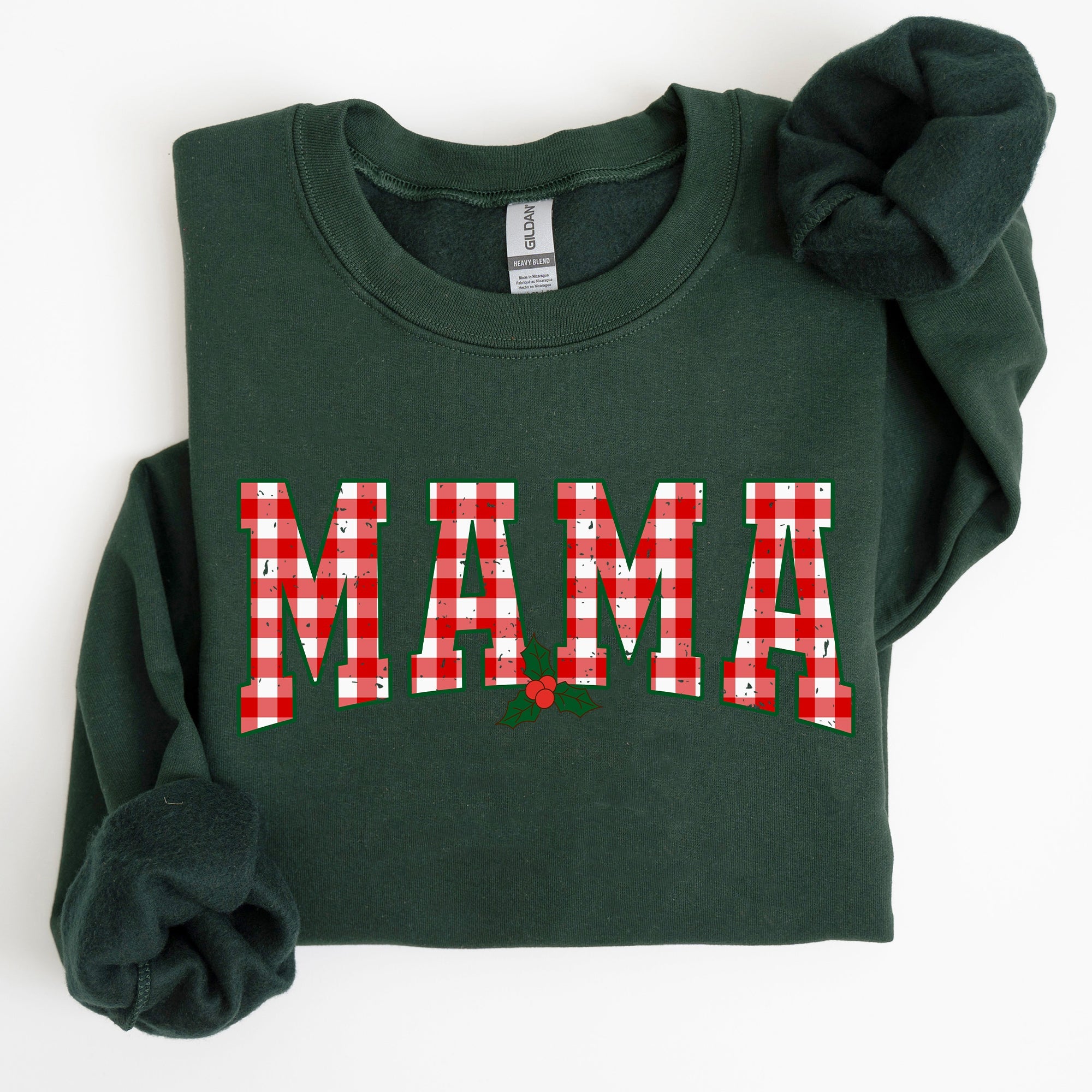 Mama Red Checkered Christmas Plaid Holly Winter Santa Xmas Festive Cozy Sweatshirt