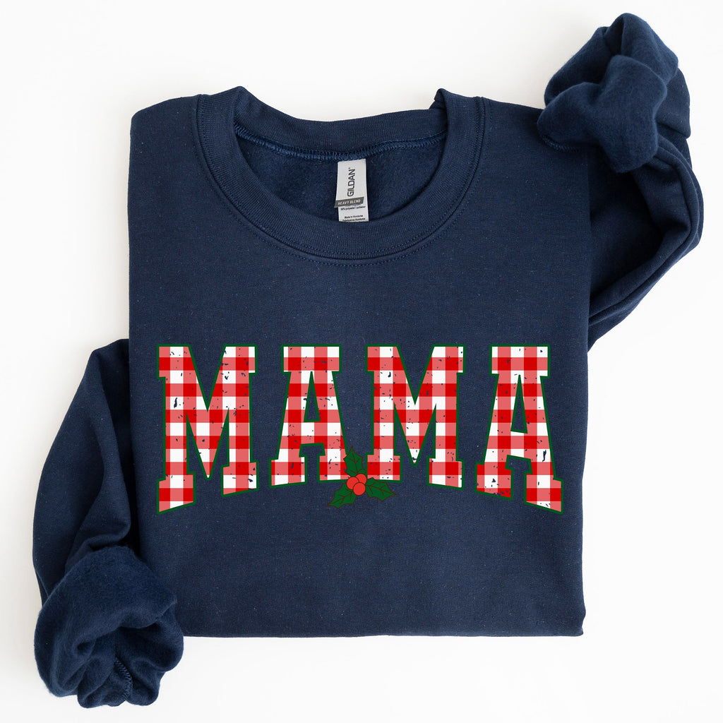 Mama Red Checkered Christmas Plaid Holly Winter Santa Xmas Festive Cozy Sweatshirt
