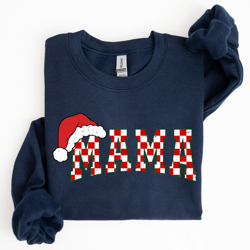 Mama Red Checkered Christmas Plaid Santa Winter Xmas Cozy Holiday Spirit Sweatshirt