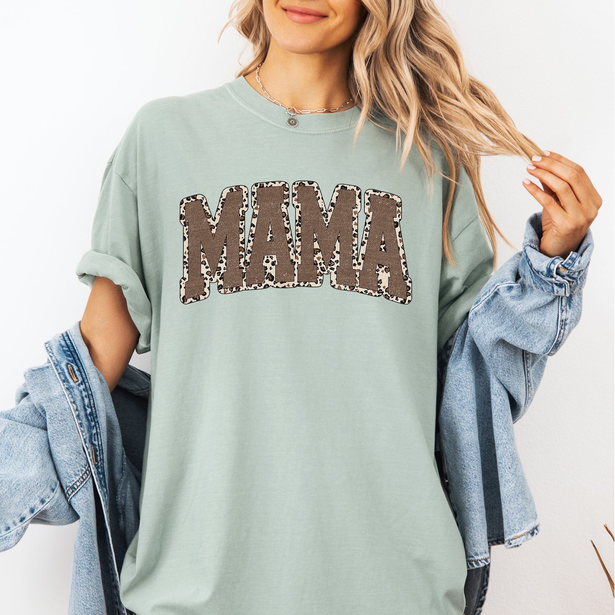 Mama Textured Leopard Print Retro Varsity Style Mother's Day Graphic Comfort Colors Tee
