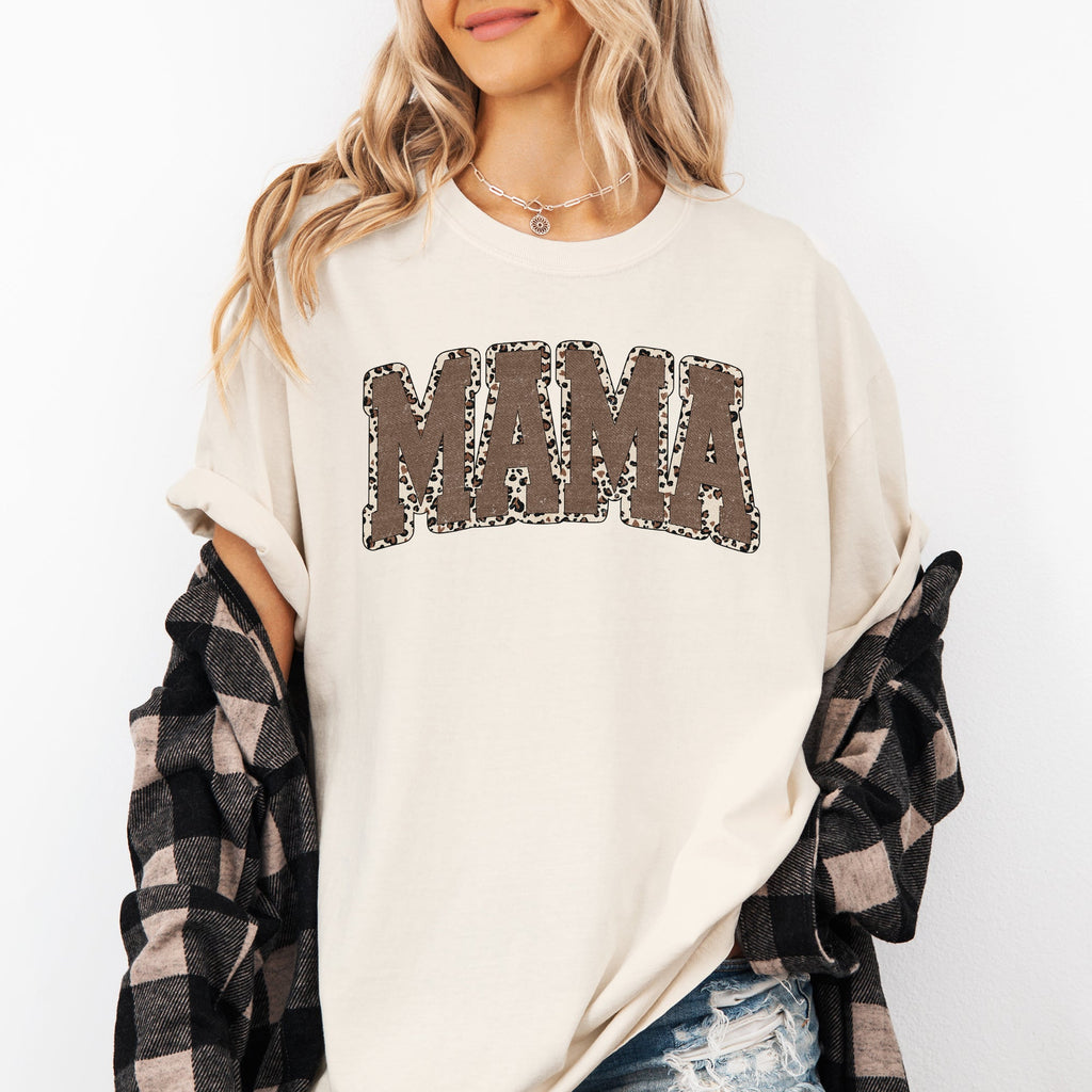 Mama Textured Leopard Print Retro Varsity Style Mother's Day Graphic Comfort Colors Tee