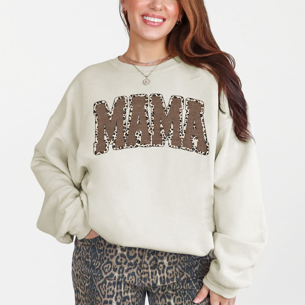 Mama Textured Leopard Print Mother's Day Retro Varsity Cozy Casual Classic Sweatshirt