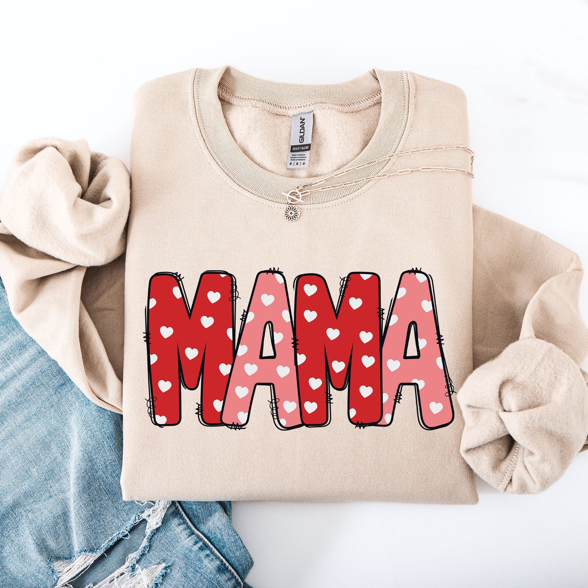 Mama Valentine's Day Hearts Cozy Love You Always Edition For Moms Premium Comfort Sweatshirt