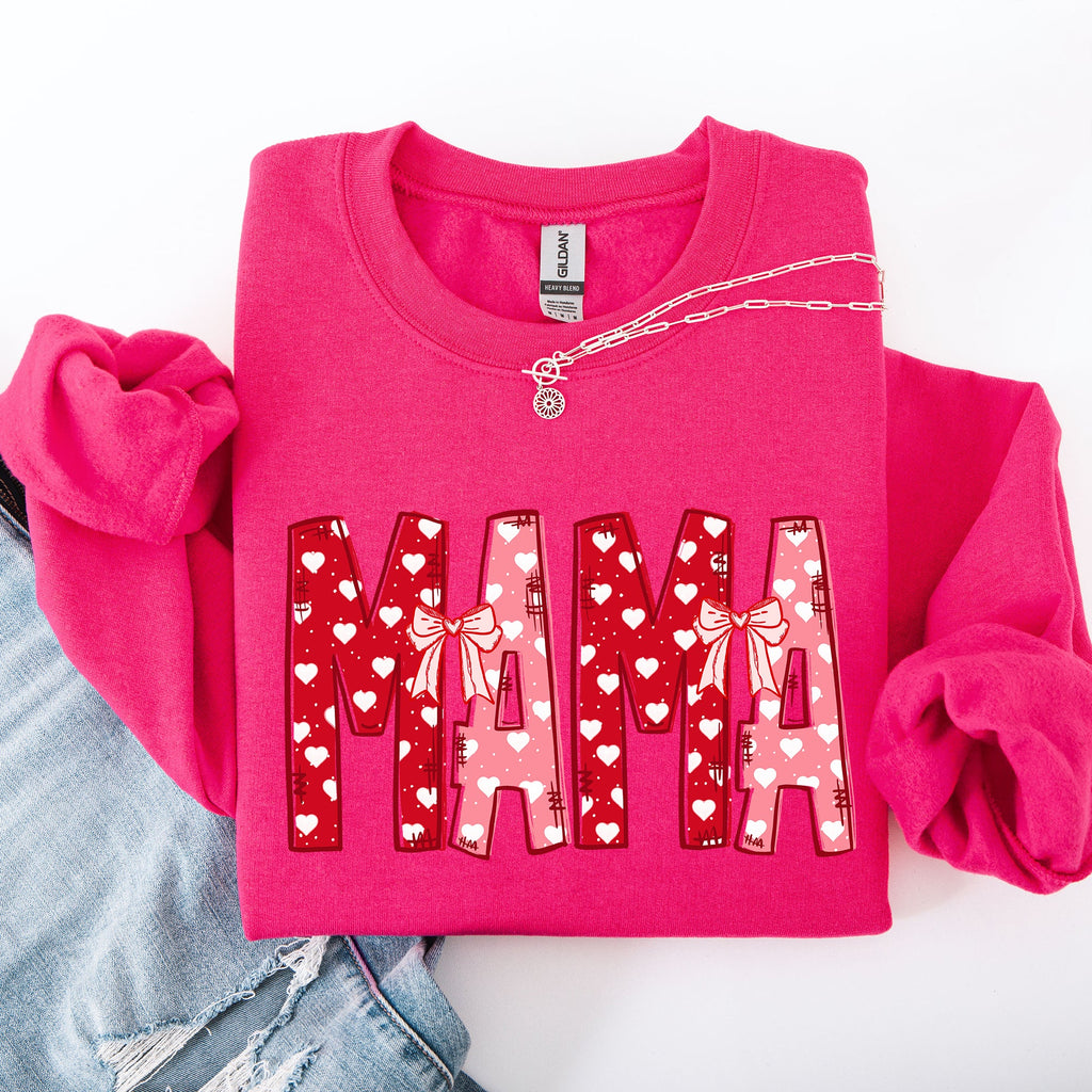 Mama Valentine's Day Ribbons Hearts Love Cozy Elegant Classic Fit Statement Sweatshirt