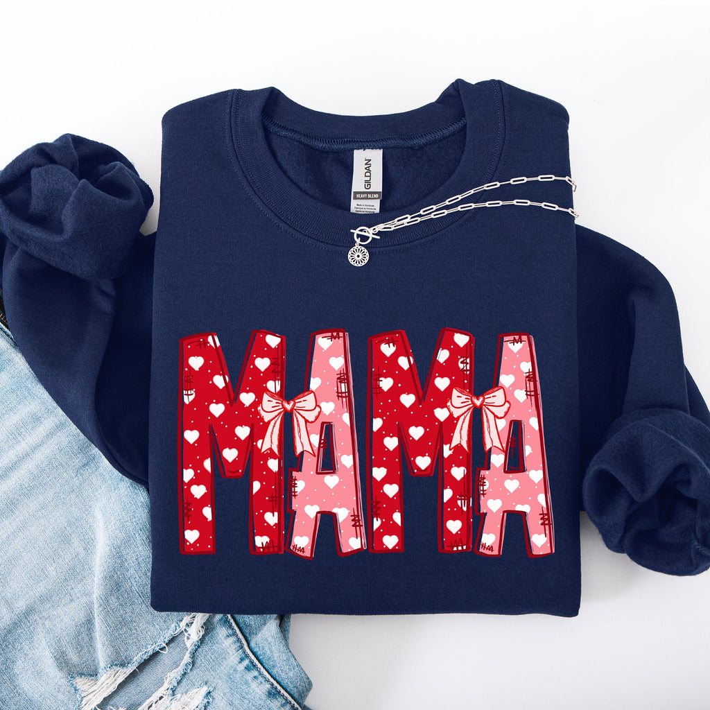 Mama Valentine's Day Ribbons Hearts Love Cozy Elegant Classic Fit Statement Sweatshirt