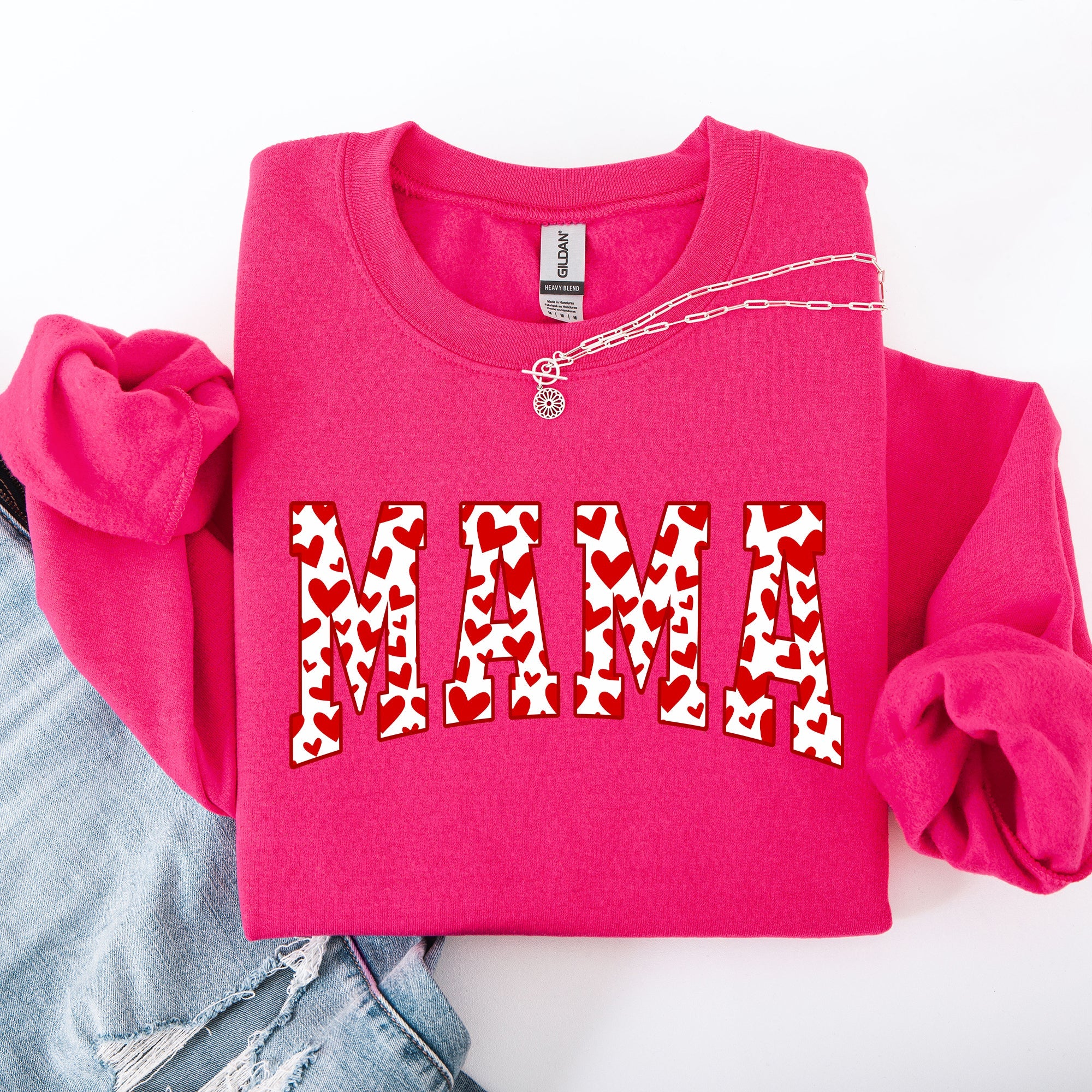 Mama Valentine's Day Varsity Hearts Love Cozy Fleece Premium Soft Warm Everyday Comfort Sweatshirt