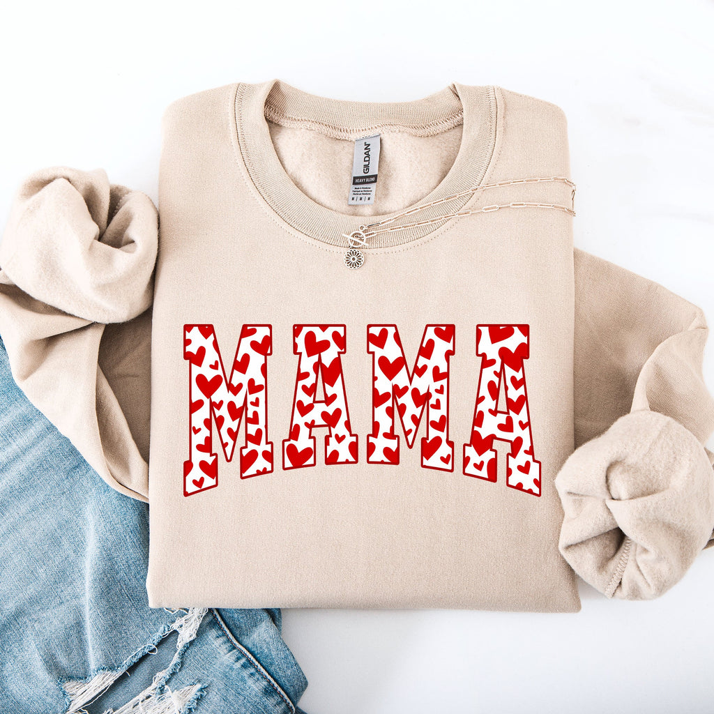Mama Valentine's Day Varsity Hearts Love Cozy Fleece Premium Soft Warm Everyday Comfort Sweatshirt