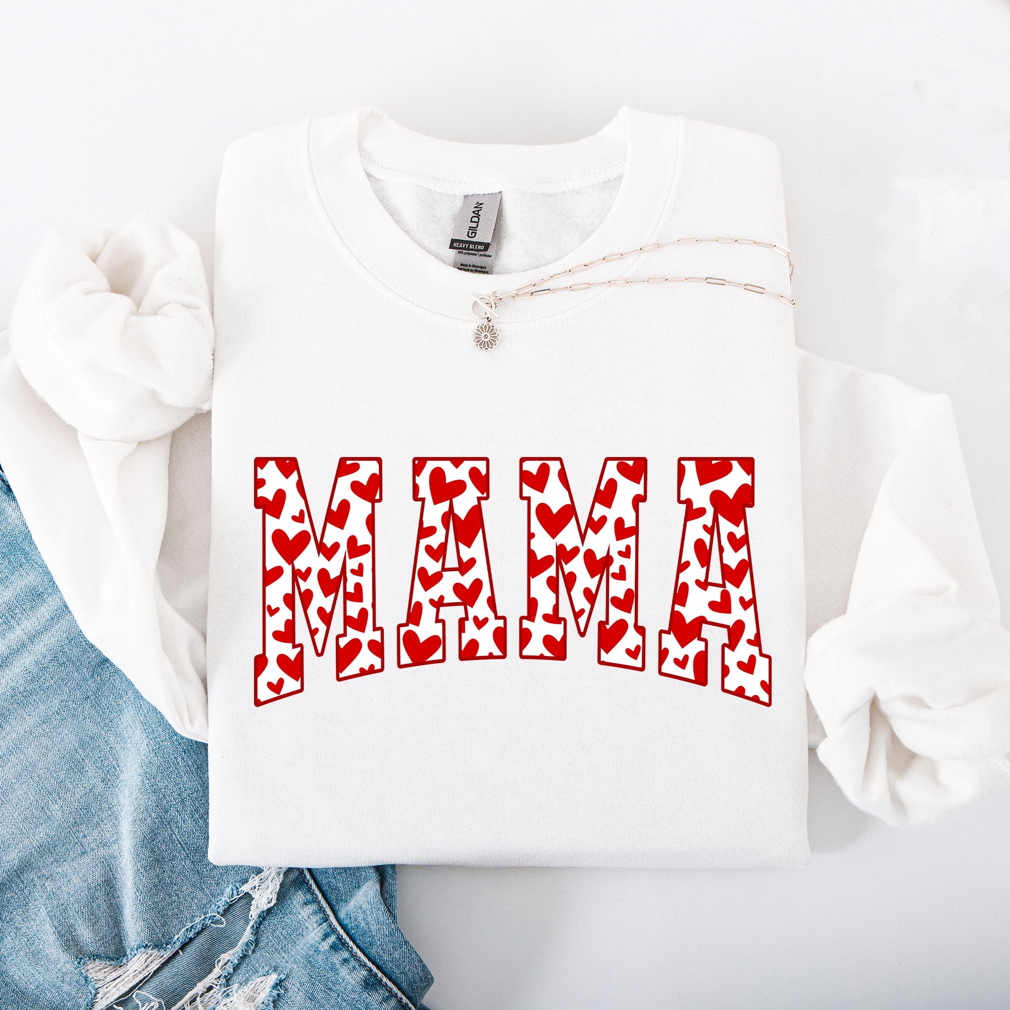 Mama Valentine's Day Varsity Hearts Love Cozy Fleece Premium Soft Warm Everyday Comfort Sweatshirt