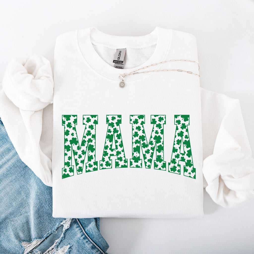 Mama Varsity Collegiate St Patrick's Day Shamrock Clover Lucky Leprechaun Sweatshirt
