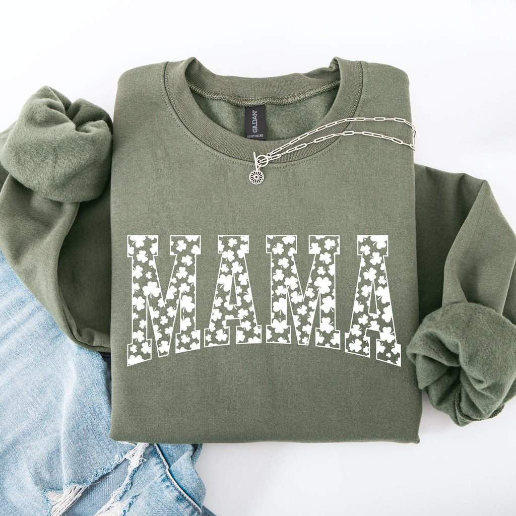 Mama Varsity Collegiate St Patrick's Day Shamrock Clover Lucky Leprechaun Sweatshirt
