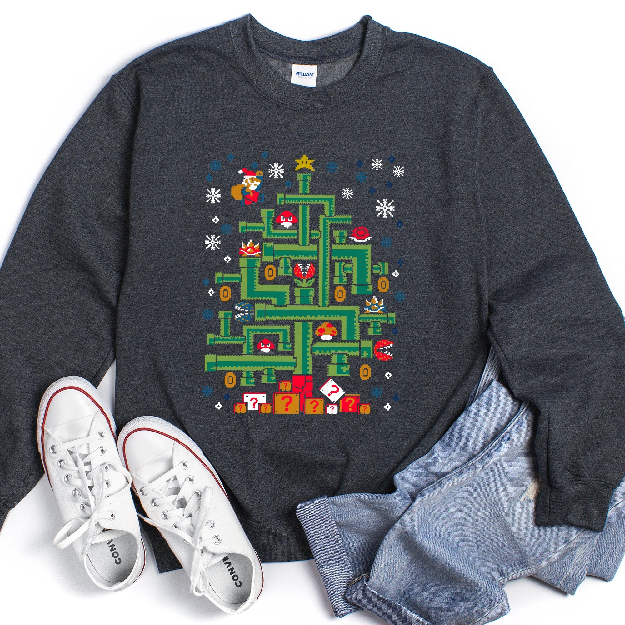 Mario Santa Retro Classic Video Game Christmas Pixel Art Eight Bit Holiday Sweatshirt
