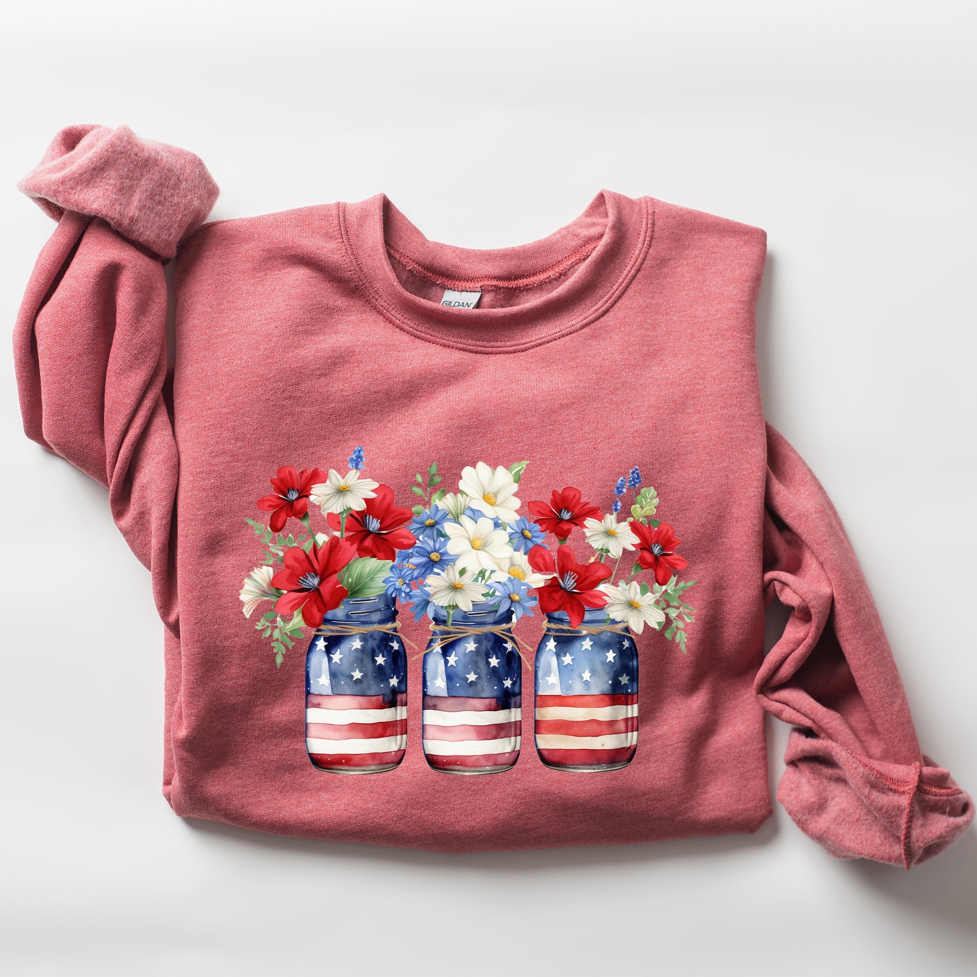 Mason Jars With Flowers Patriotic 4th Of July Celebration Edition Sweatshirt