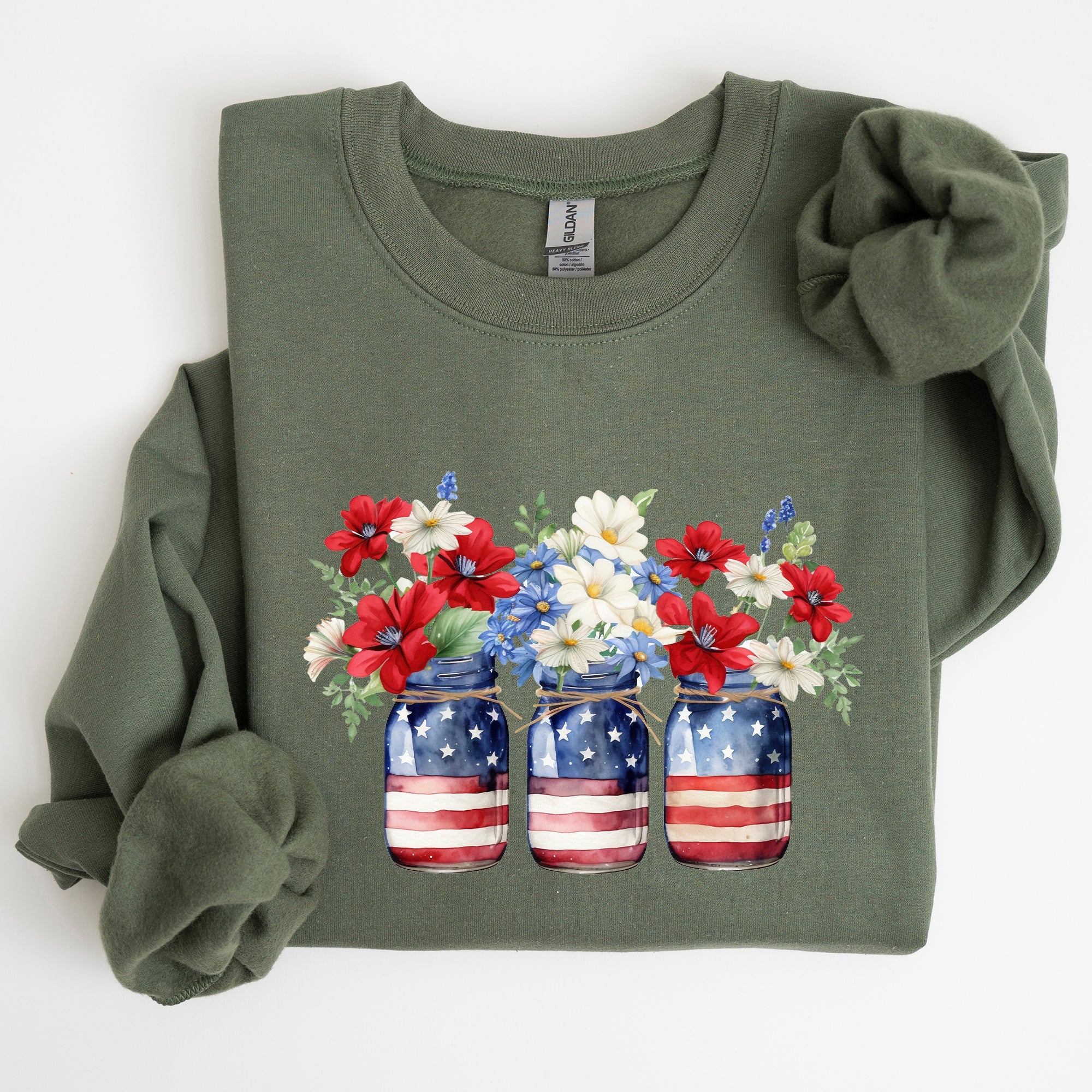 Mason Jars With Flowers Patriotic 4th Of July Celebration Edition Sweatshirt