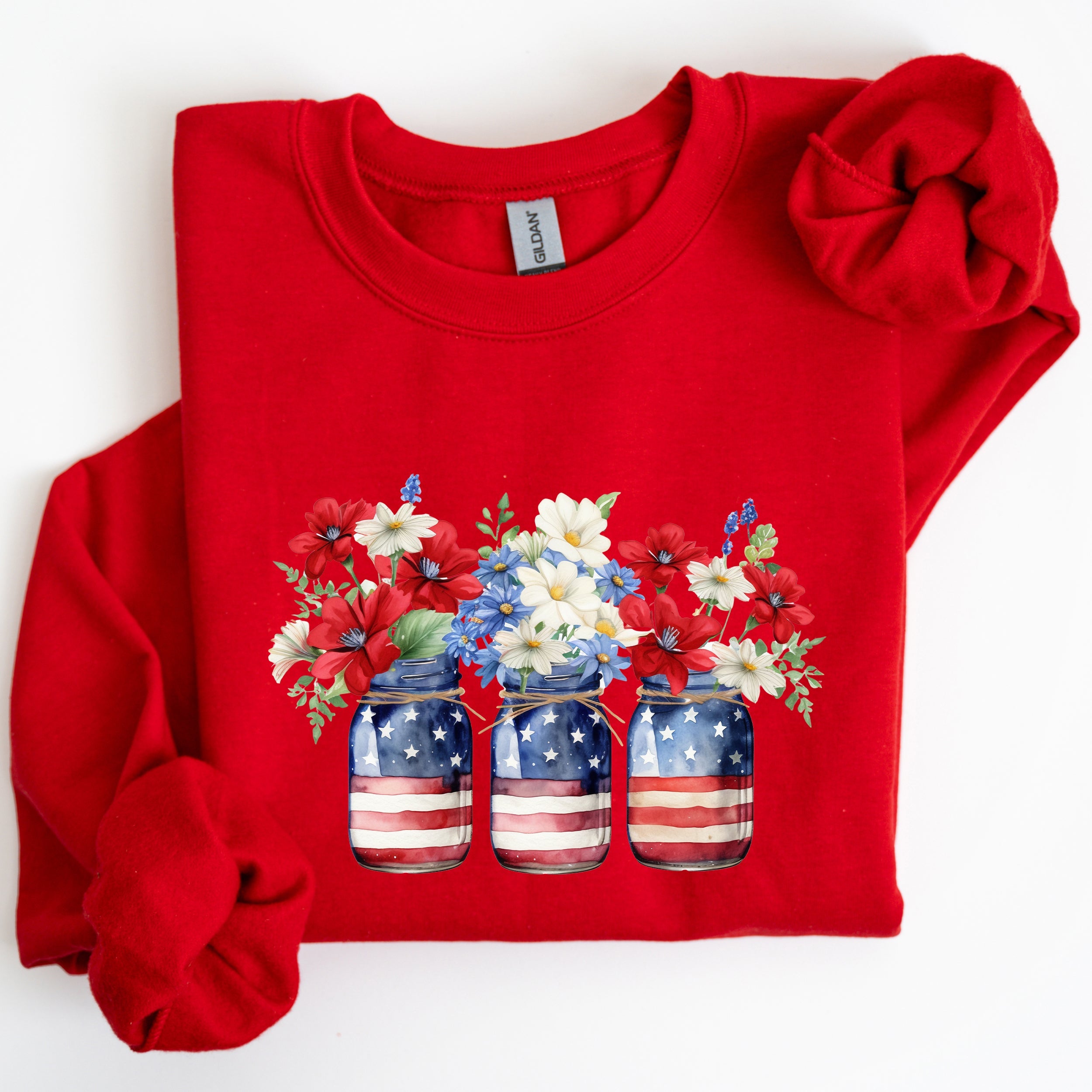 Mason Jars With Flowers Patriotic 4th Of July Celebration Edition Sweatshirt