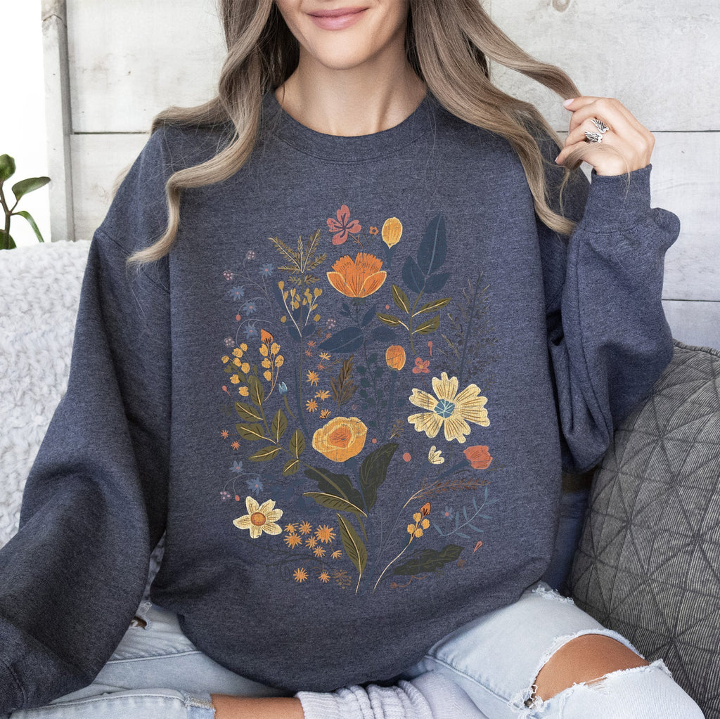 Meadow Magic Soft Floral Print Delicate Blossoms On Cozy Knit Vintage Inspired Everyday Wear Sweatshirt