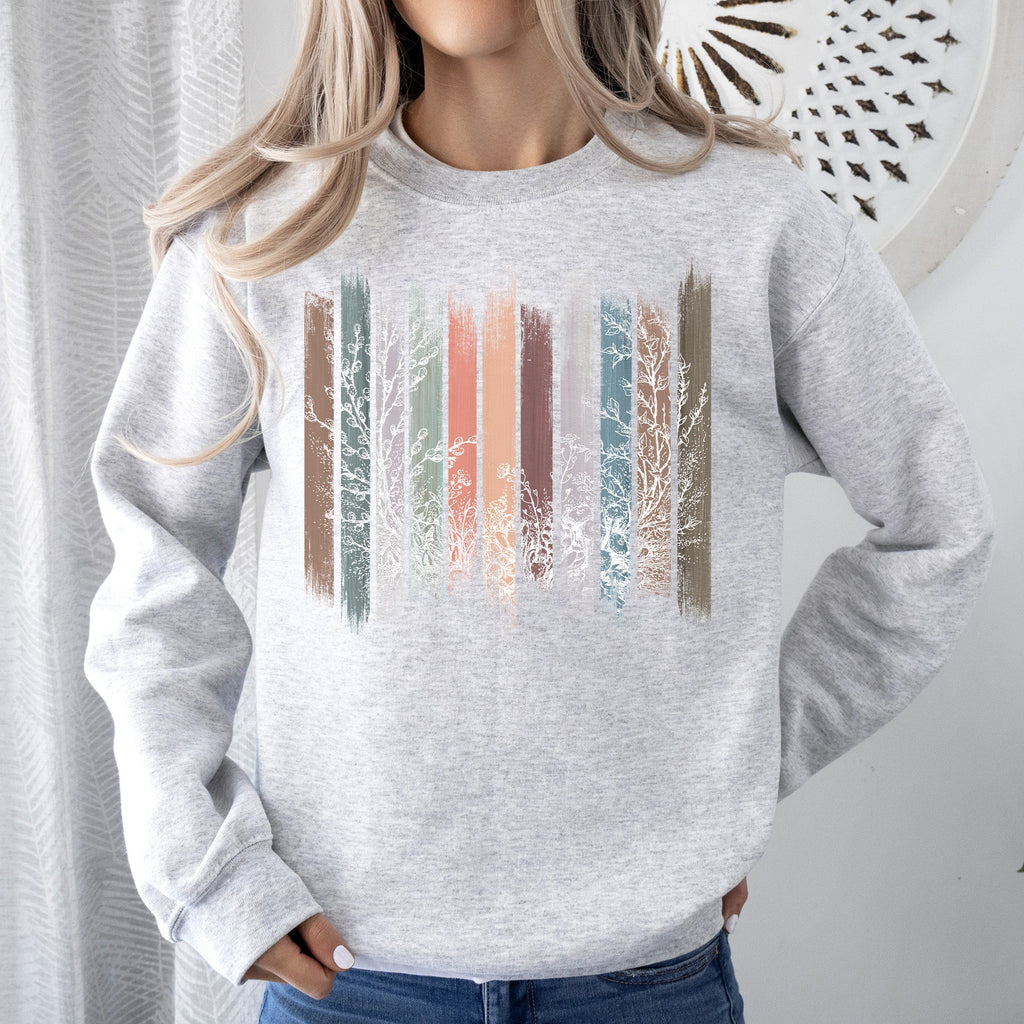 Meadow Vines And Flowers In Nature Botanical Stripes Garden Meadow Bloom Pastoral Scene Sweatshirt