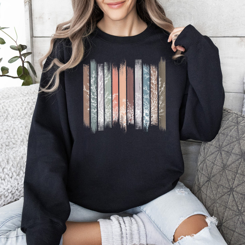 Meadow Vines And Flowers In Nature Botanical Stripes Garden Meadow Bloom Pastoral Scene Sweatshirt