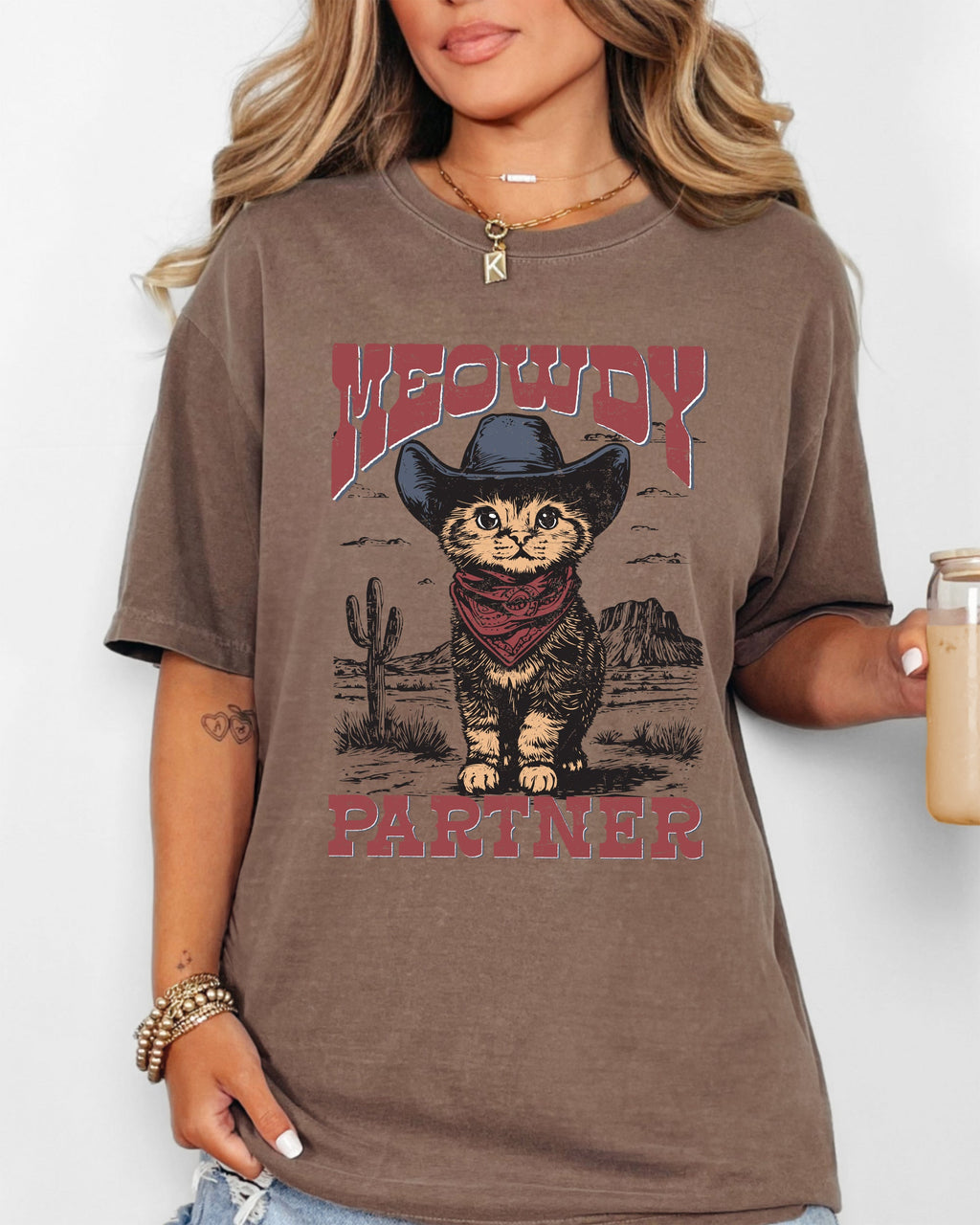 Meowdy Partner Cowboy Cat Cowgirl Howdy Yee Haw Western Country Comfort Colors Tee