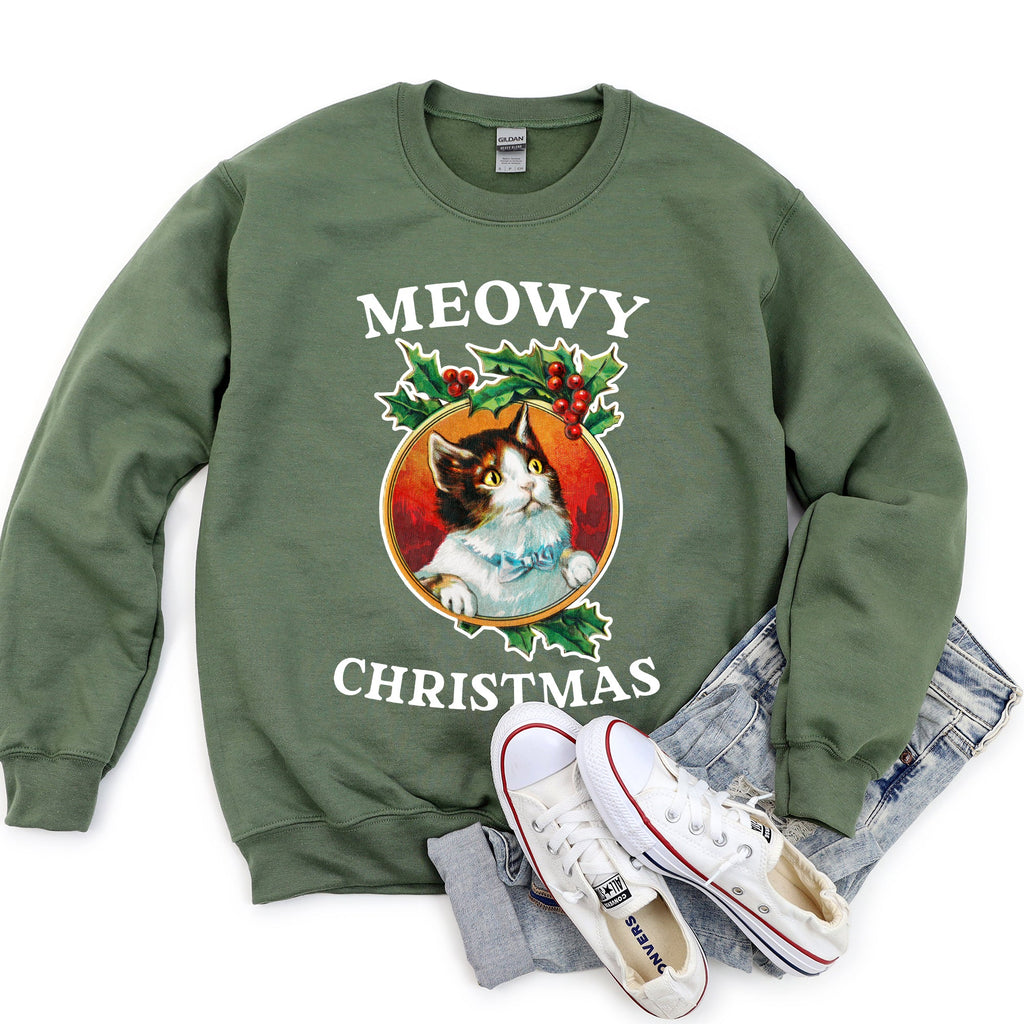 Premium Meowy Christmas Retro Cat Festive Feline Nostalgia Holiday Design Sweatshirt