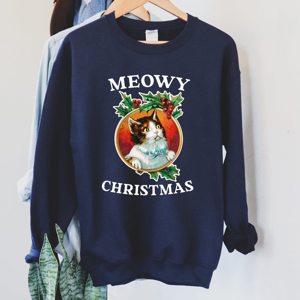 Premium Meowy Christmas Retro Cat Festive Feline Nostalgia Holiday Design Sweatshirt