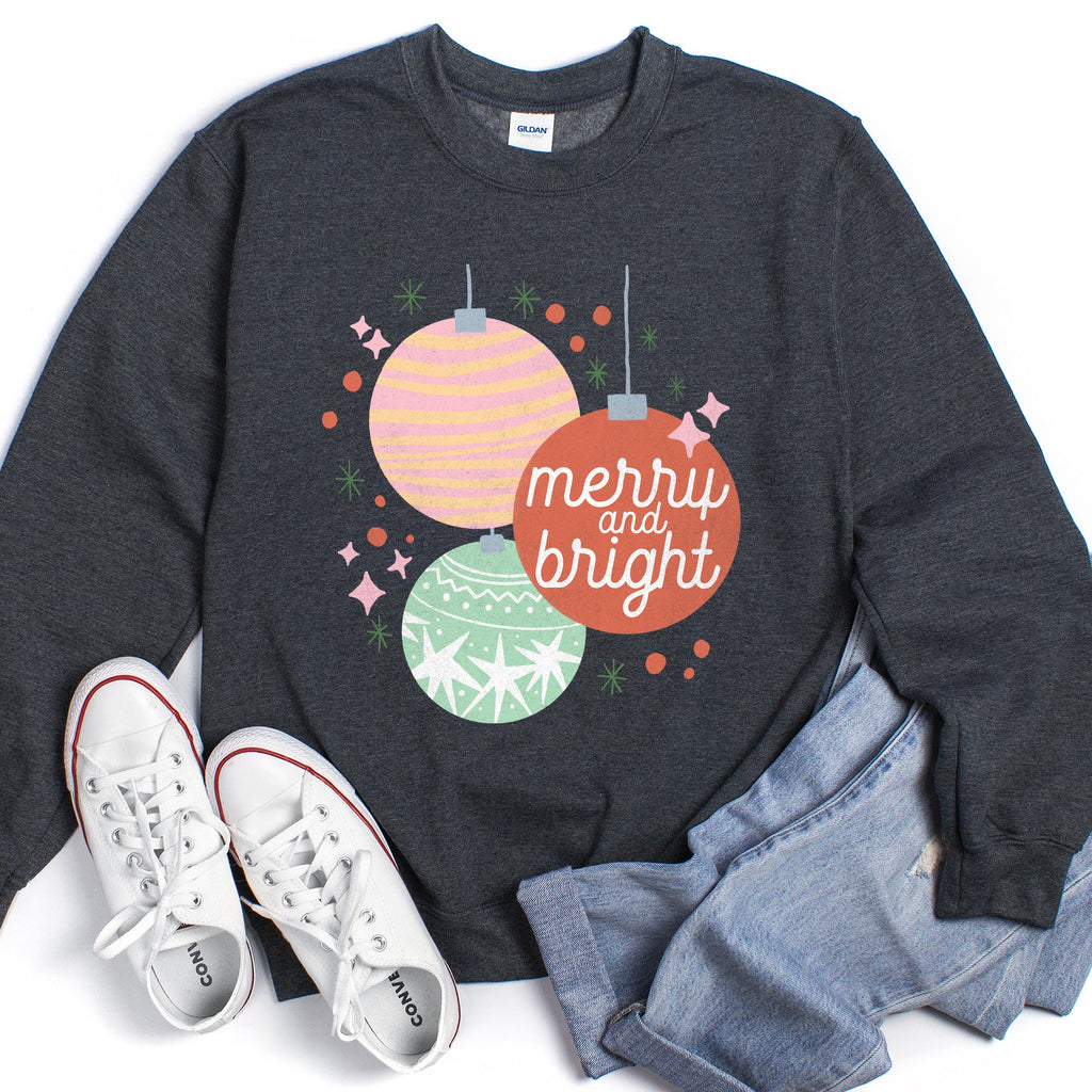 Merry And Bright Pastel Christmas Cozy Holiday Graphic Vintage Style Edition Sweatshirt