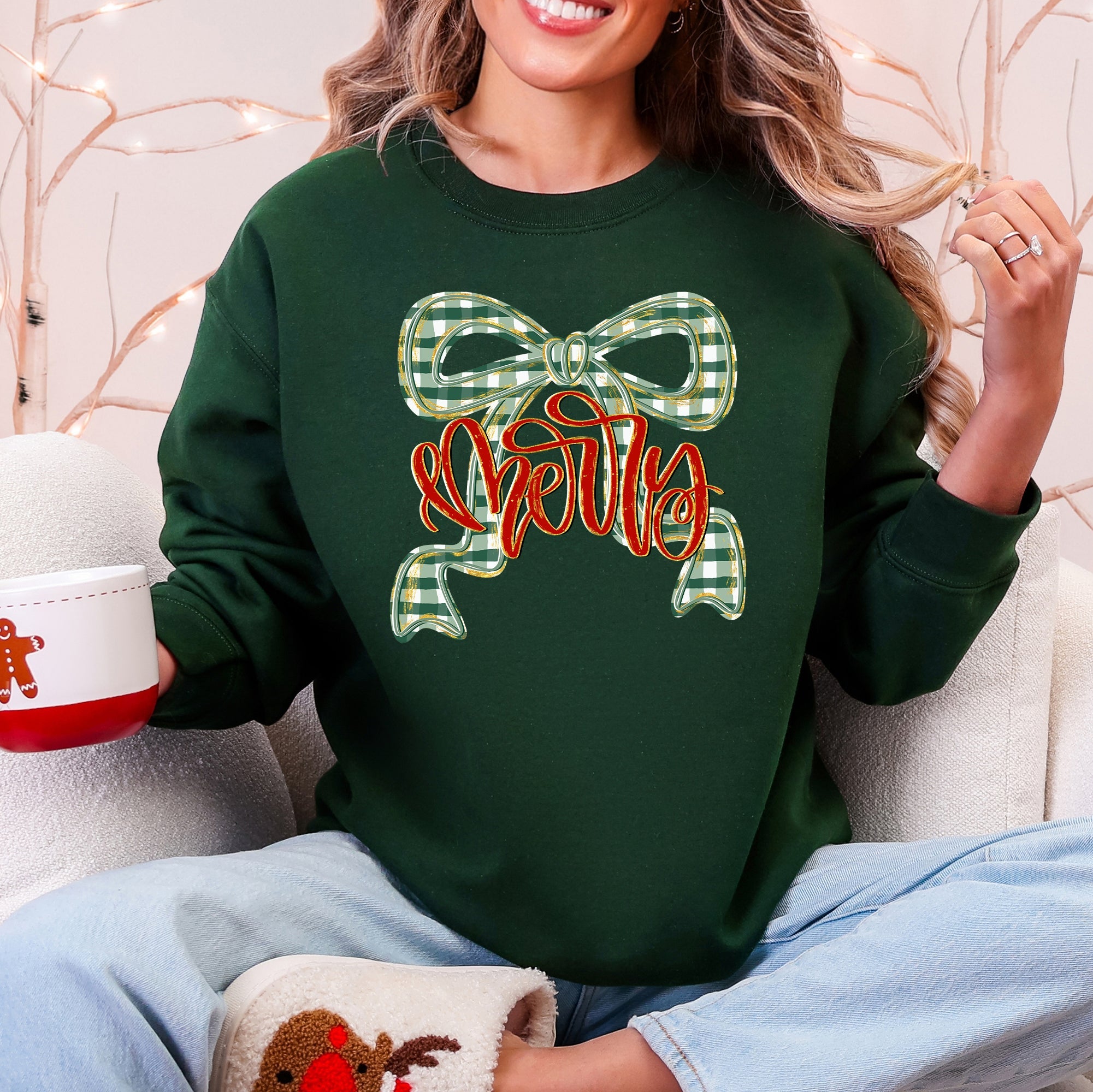 Merry Bow Christmas Ribbon Retro Santa Festive Holiday Cheer Cozy Seasonal Sweatshirt