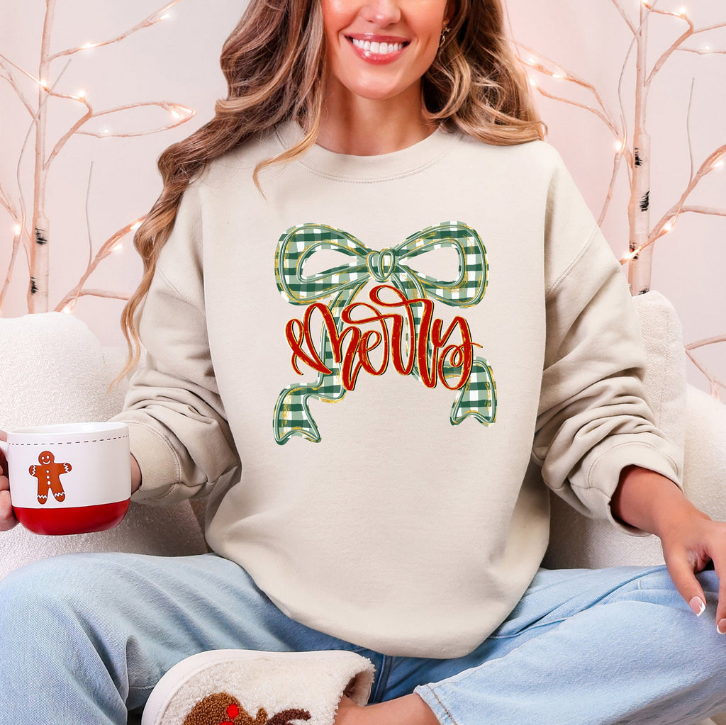 Merry Bow Christmas Ribbon Retro Santa Festive Holiday Cheer Cozy Seasonal Sweatshirt