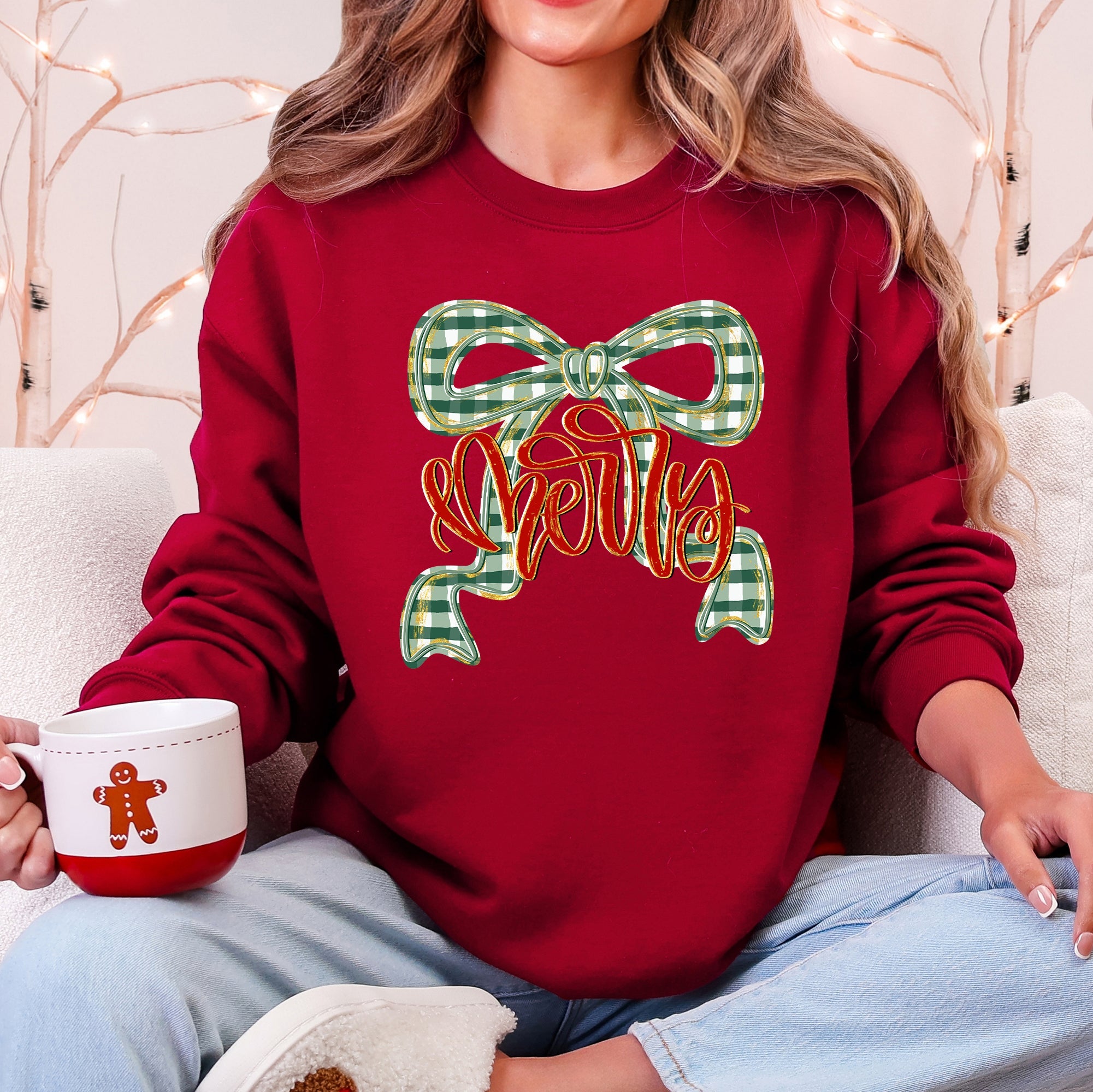 Merry Bow Christmas Ribbon Retro Santa Festive Holiday Cheer Cozy Seasonal Sweatshirt