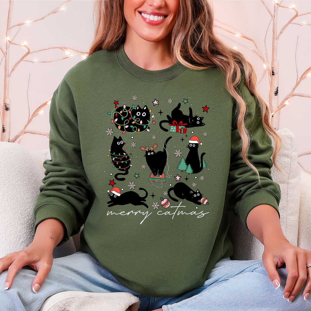 Merry Catmas Christmas Cat Lover Santa Pets Cozy Festive Holiday Cheer Sweatshirt