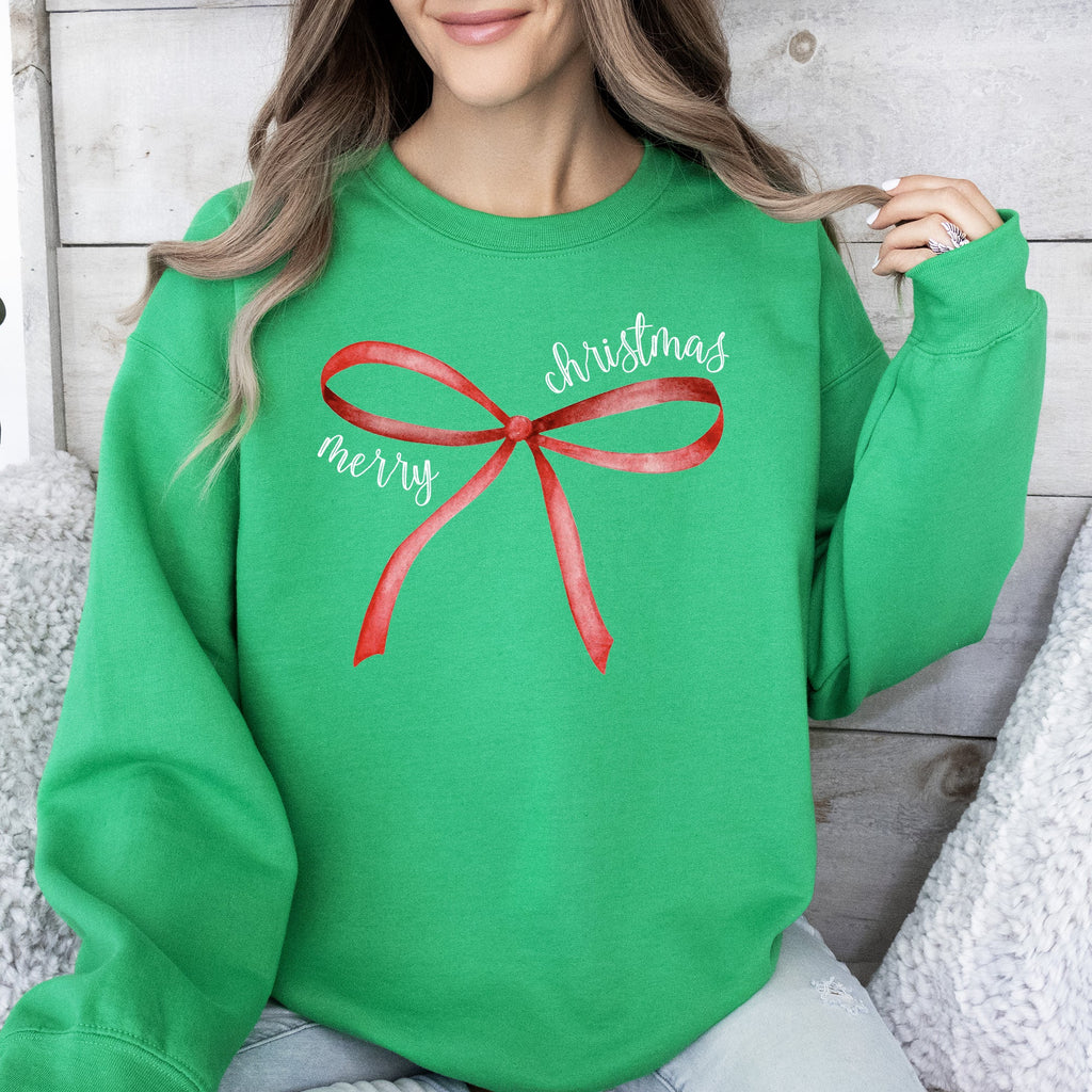 Merry Christmas Bow Coquette Cutesy Santa Classic Girly Cozy Holiday Graphic Sweatshirt