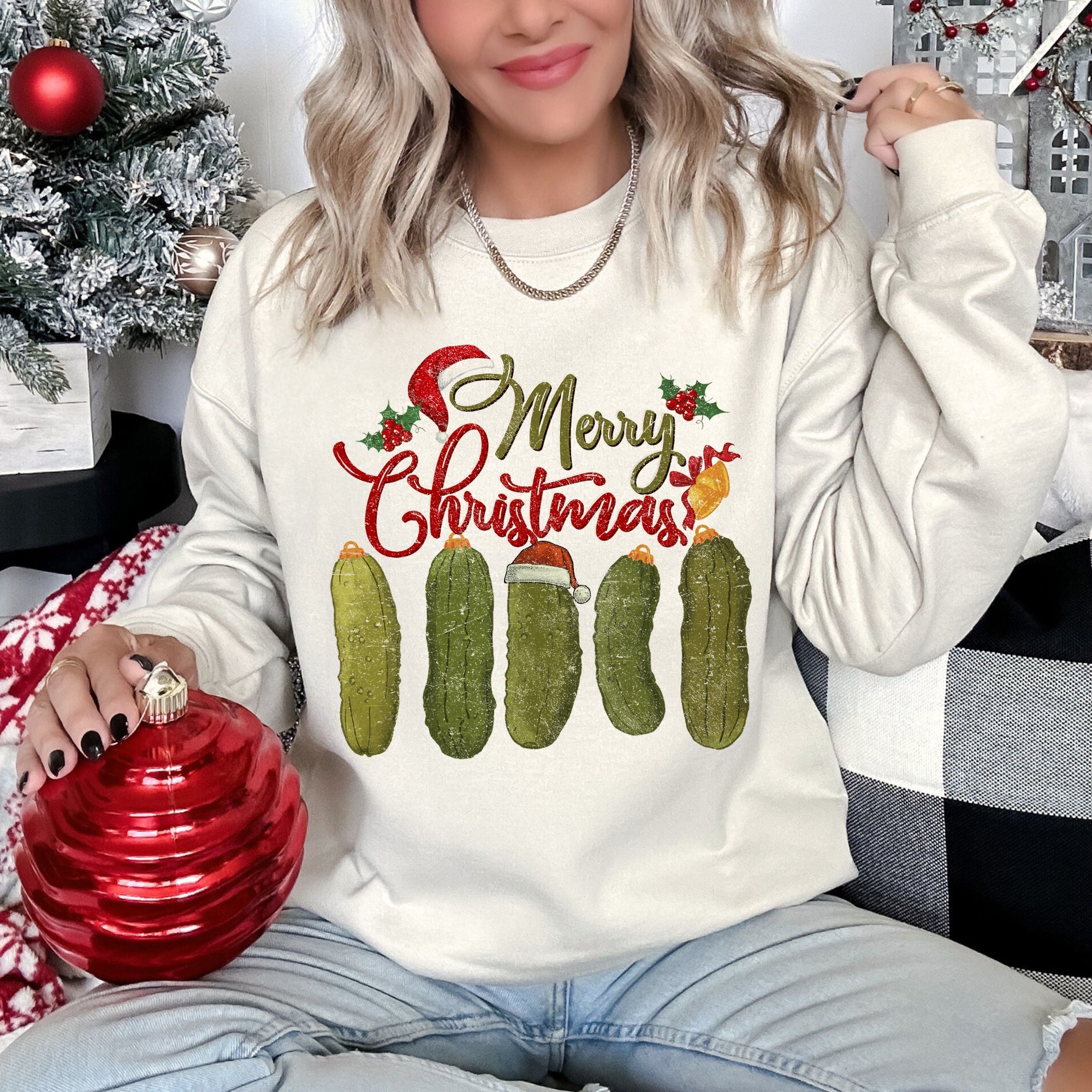 Merry Christmas Pickles Classic Retro Vintage Holiday Seasonal Cheer Festive Sweatshirt