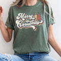 Merry Christmas Retro Trees Stacked Lettering Classic Design Edition Comfort Colors Tee