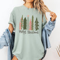 Merry Christmas Trees Festive Winter Scene With Santa And Snow Comfort Colors Tee