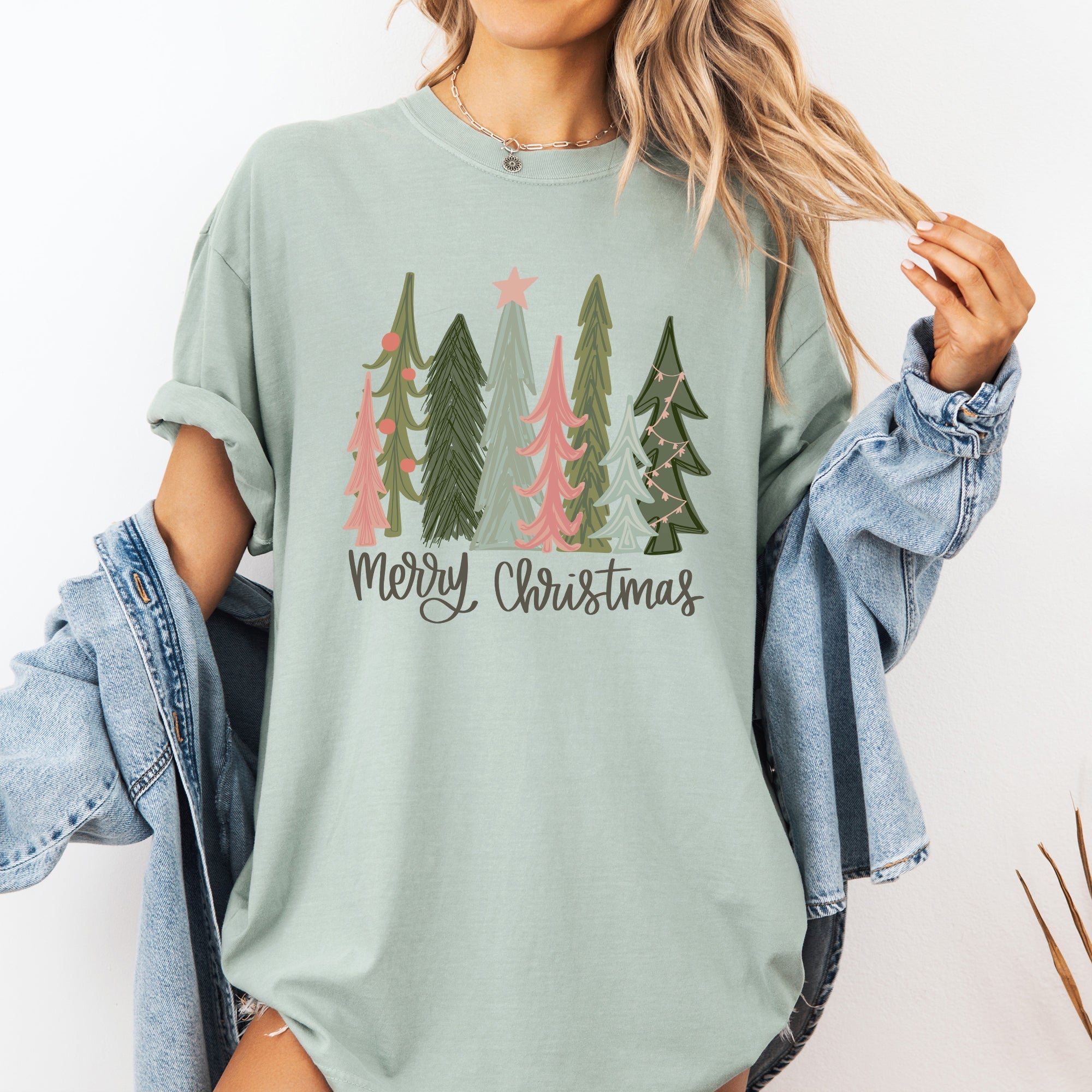 Merry Christmas Trees Festive Winter Scene With Santa And Snow Comfort Colors Tee