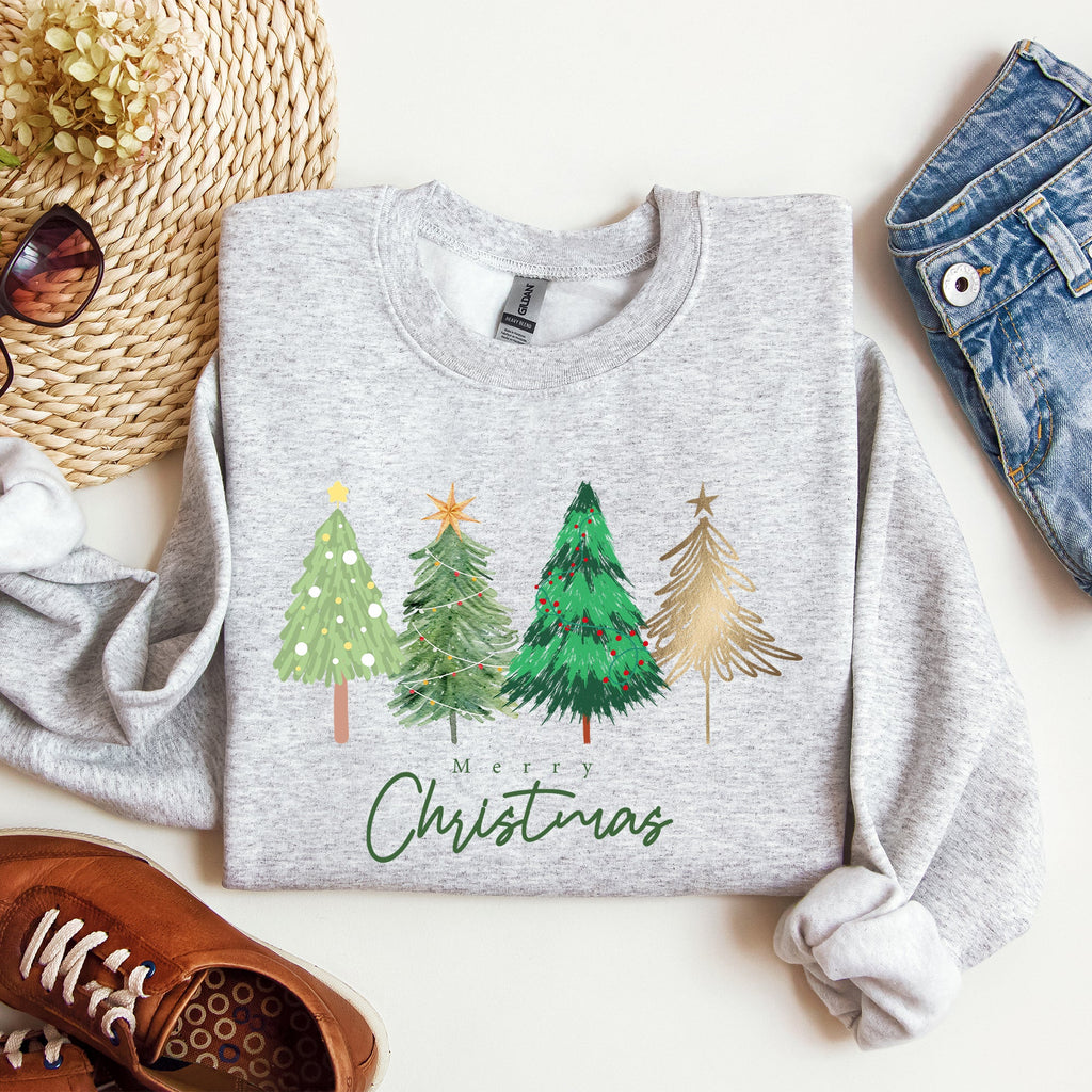 Merry Christmas Trees Minimalist Classic Winter Santa Xmas Festive Holiday Decor Artwork Sweatshirt