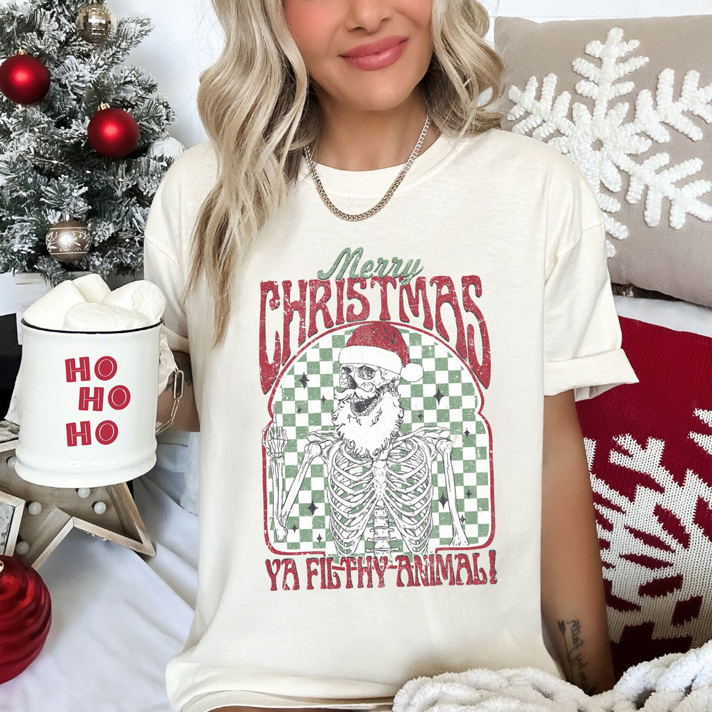 Merry Christmas Ya Filthy Animal Home Alone Santa Retro Holiday Classic Comfort Colors Tee