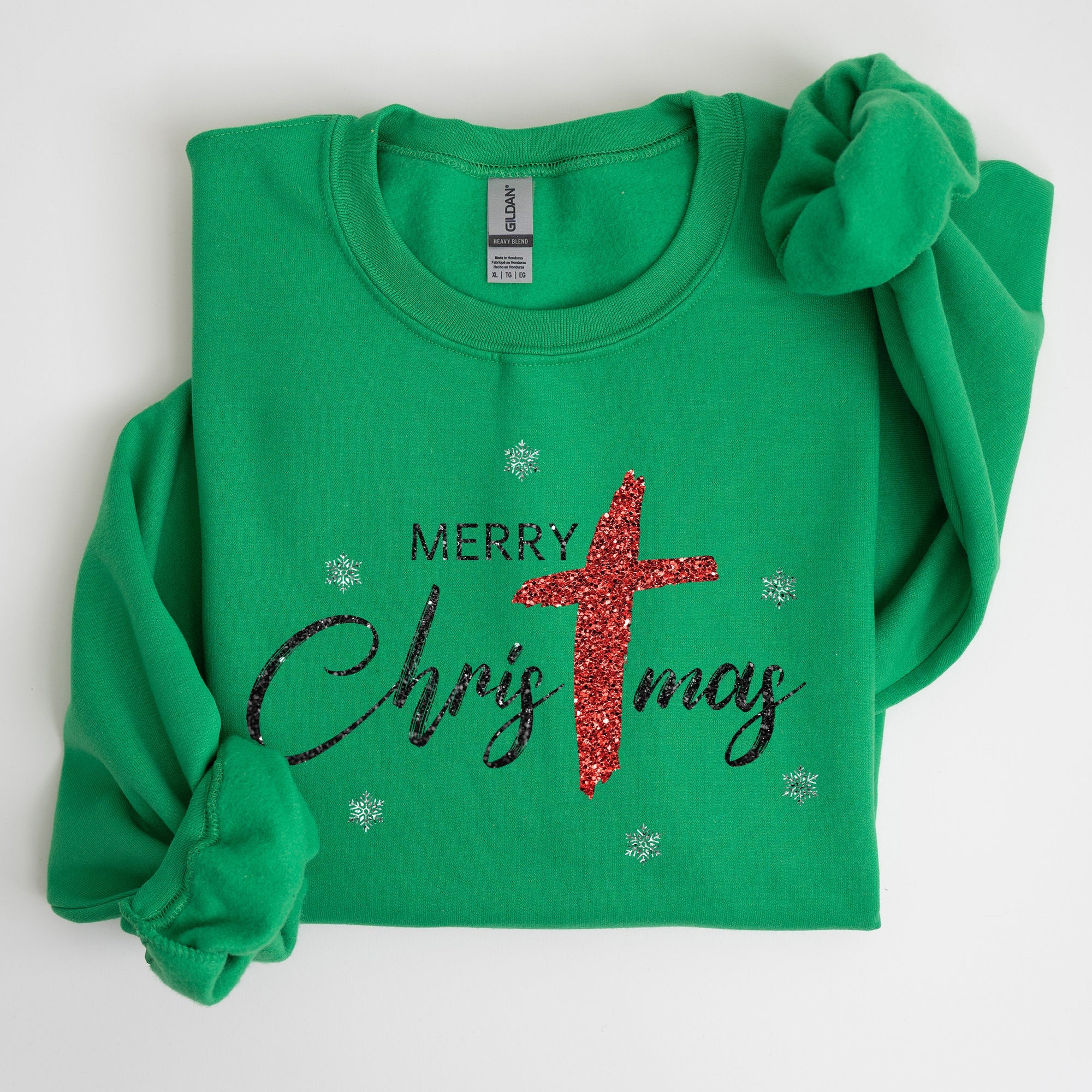 Merry Christmas Christ Faux Glitter Religious Gospel Faith Holiday Season Sweatshirt