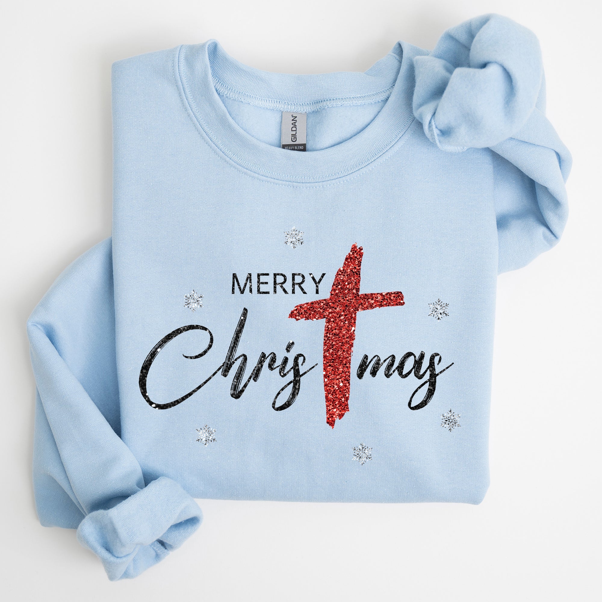 Merry Christmas Christ Faux Glitter Religious Gospel Faith Holiday Season Sweatshirt