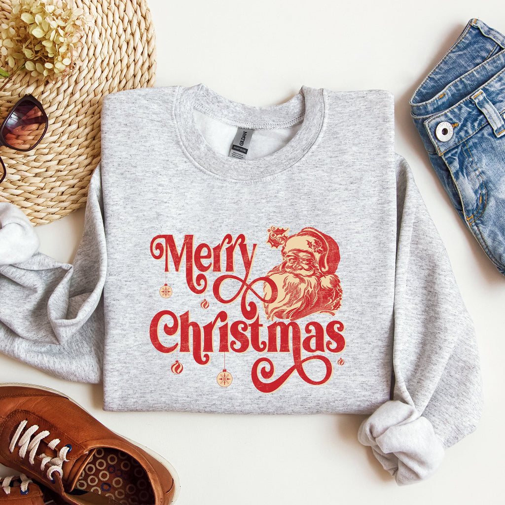 Merry Christmas Classic Retro Santa Holiday Season Graphic Vintage Style Sweatshirt