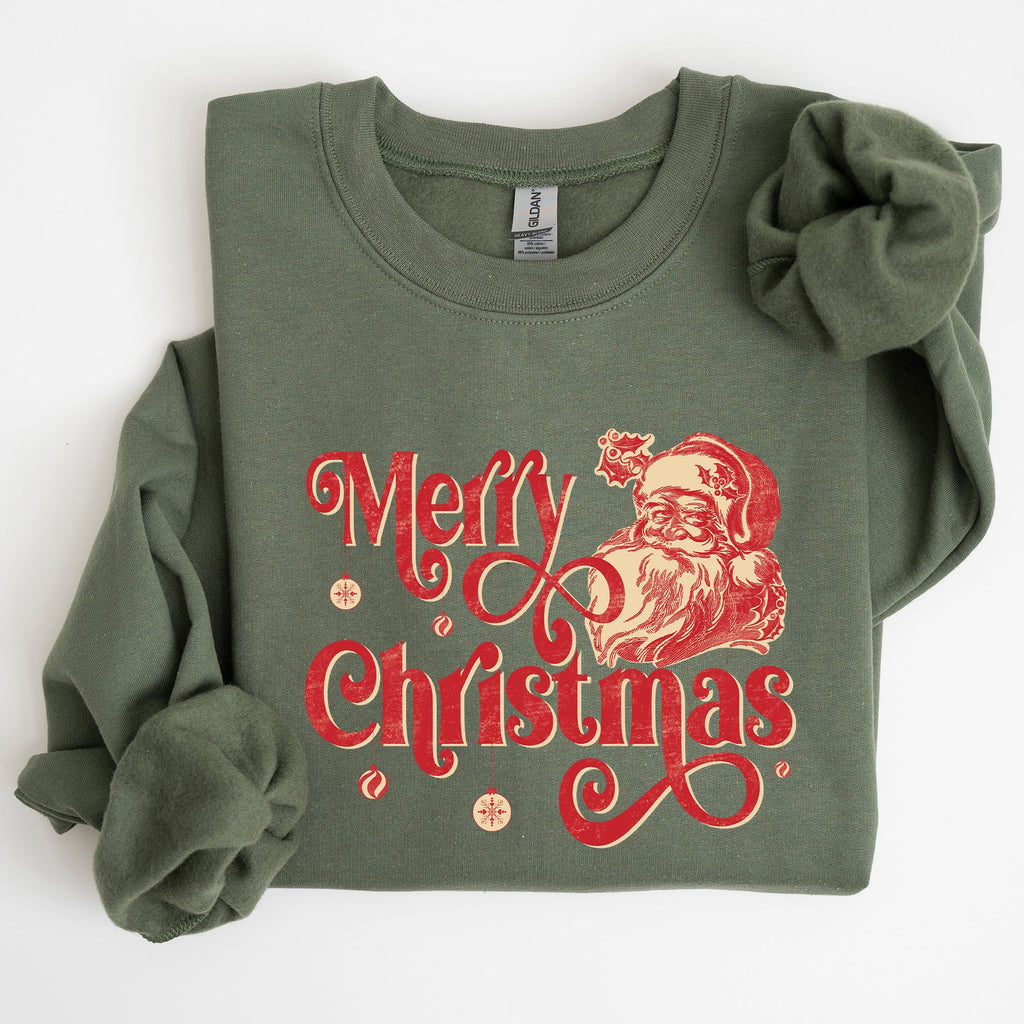 Merry Christmas Classic Retro Santa Holiday Season Graphic Vintage Style Sweatshirt