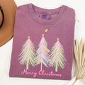Merry Christmas Pastel Trees Winter Santa Xmas Forest Village Scene Comfort Colors Tee