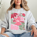 Merry Christmas Pink Floral Festive Garden Bouquets With Winter Snowflakes And Holiday Cheer Sweatshirt