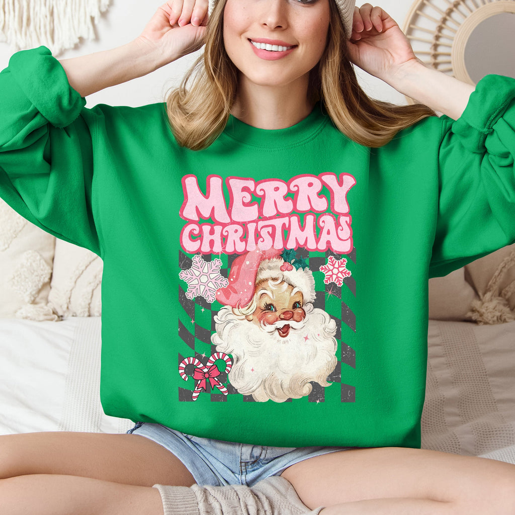 Merry Christmas Retro Santa Checkered Vintage Holiday Edition Festive Cozy Classic Sweatshirt