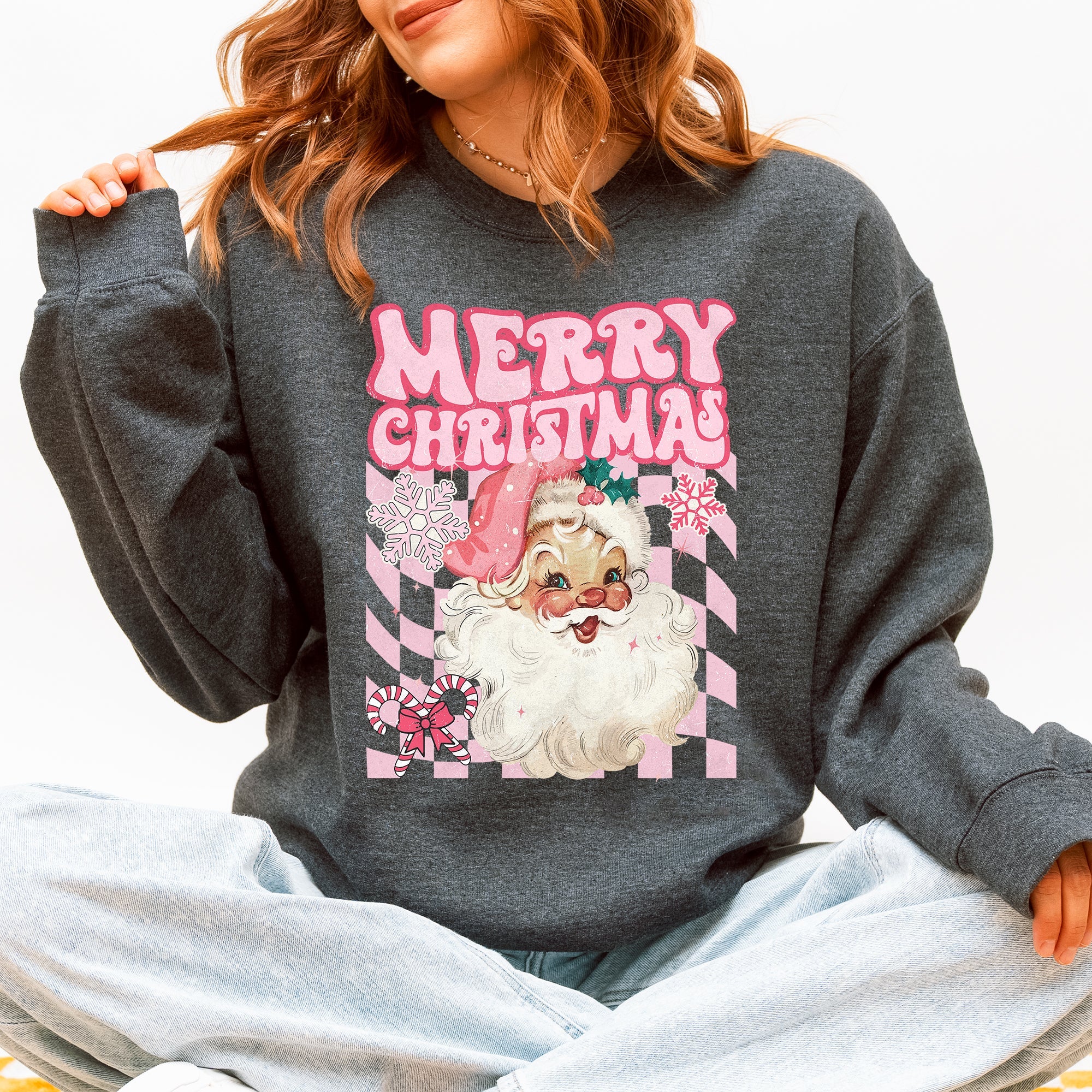 Merry Christmas Retro Santa Checkered Vintage Holiday Edition Festive Cozy Classic Sweatshirt