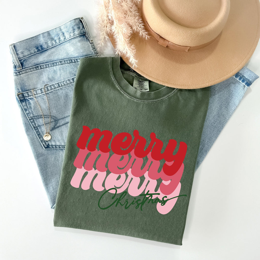 Merry Christmas Retro Classic Red Santa Winter Xmas Holiday Seasonal Comfort Colors Tee