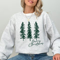Merry Christmas Sketched Pine Trees Minimalist Winter Snow Xmas Cozy Cotton Blend Sweatshirt