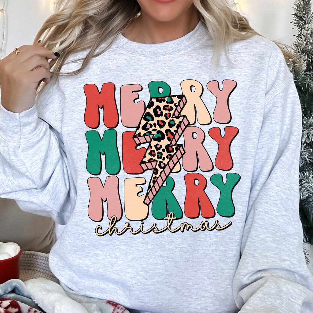 Merry Christmas Retro Leopard Print Cozy Festive Snowflake Graphic Christmas Cheer Holiday Sweatshirt