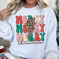 Merry Christmas Retro Leopard Print Cozy Festive Snowflake Graphic Christmas Cheer Holiday Sweatshirt