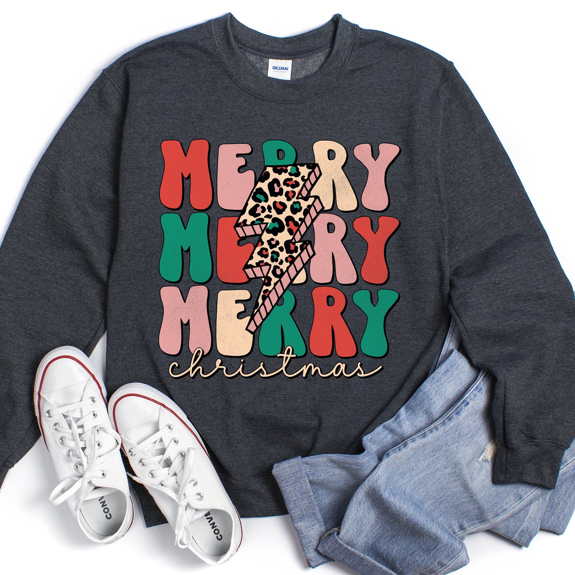 Merry Christmas Retro Leopard Print Cozy Festive Snowflake Graphic Christmas Cheer Holiday Sweatshirt
