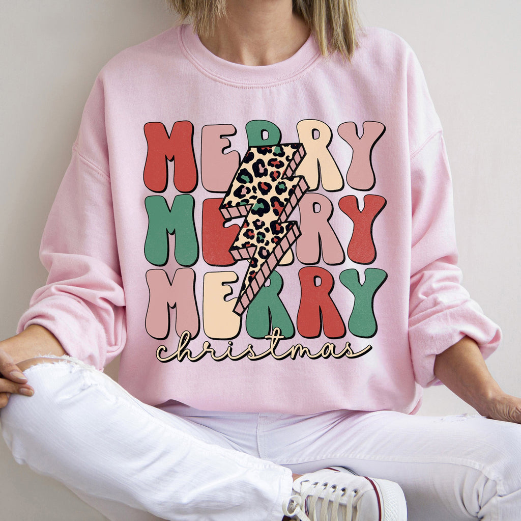 Merry Christmas Retro Leopard Print Cozy Festive Snowflake Graphic Christmas Cheer Holiday Sweatshirt